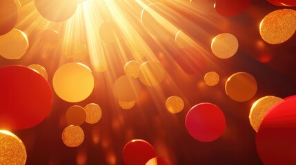 Poster - Vibrant abstract background with floating spheres illuminated by warm light rays, creating a festive atmosphere