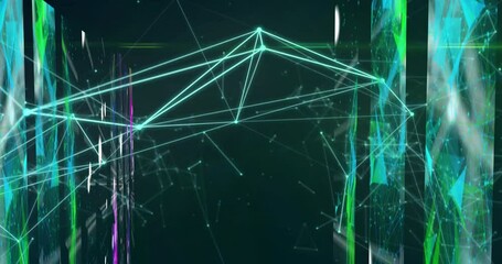 Poster - animation of geometric neon lines forming abstract network with vibrant colors