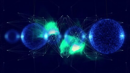 Poster - Glowing blue and green nodes forming digital network animation with connections