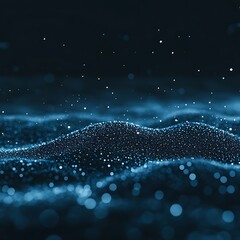 Poster - Abstract blue particles forming flowing waves with scattered dots