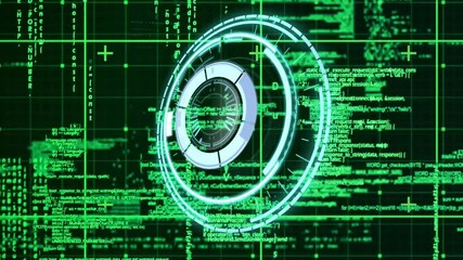 Aufkleber - Rotating circular elements in animation over futuristic digital coding background