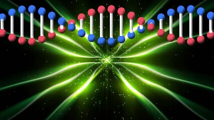 Poster - DNA strand animation over glowing green abstract background with light streaks