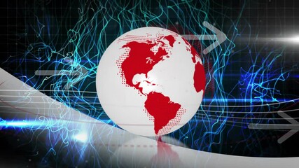Aufkleber - Animation of red and white globe with digital lines and arrows in design
