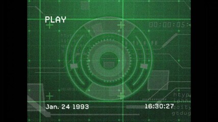 Aufkleber - Animation of futuristic design with PLAY text and date on green digital interface