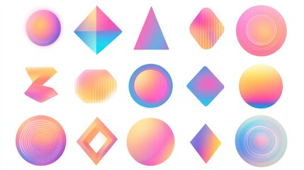 Poster - A vibrant collection of abstract geometric shapes in pastel colors, showcasing a blend of gradients and forms
