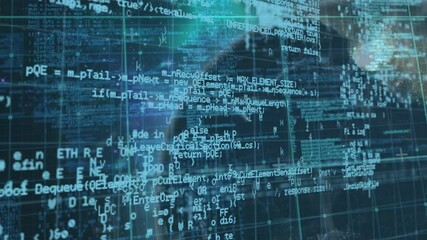 Poster - Animation of hooded figure with digital code overlay, suggesting cybersecurity theme