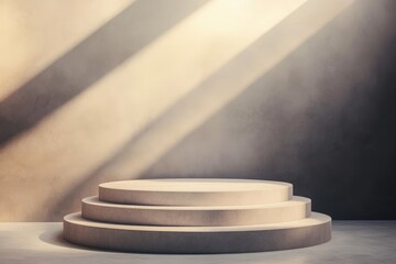 Fototapete - A minimalistic concrete platform with shadows and ambient lighting