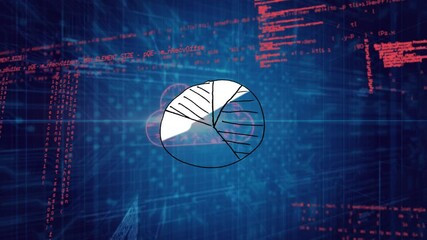 Poster - Pie chart animation over digital data and code on blue background