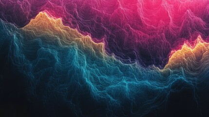 Poster - Abstract waves of vibrant colors blend seamlessly, creating an ethereal digital landscape of flowing energy