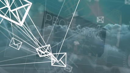 Poster - geometric shapes and professional text animation over cloudy sky background