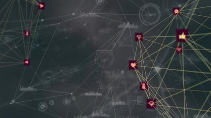 Poster - Digital network connections and data processing animation on abstract background