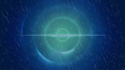 Poster - animation of glowing circular pattern with rain on dark blue background