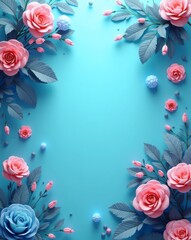 Poster - Vibrant Floral Arrangement with Blue Background