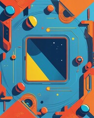 Aufkleber - an abstract, colorful geometric design with a central square. The artwork features a vibrant mix of blue, orange, yellow, and other geometric shapes