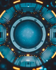 Poster - a spacecraft window looking out into space, with the stars visible. The window has a circular design with advanced technology