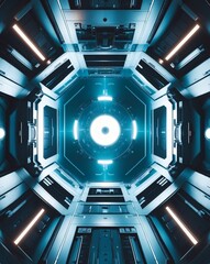 Poster - futuristic interior with glowing lights, leading the eye into a mesmerizing tunnel
