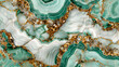 © IvanEsia - A close-up view of green and white agate stone with golden accents.