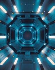 Poster - a futuristic spaceship interior with a sleek, modern design. The scene evokes a sense of advanced technology and interstellar travel