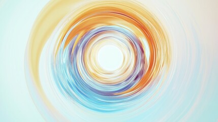 Fototapete - Soft gradient spiral pattern in warm yellow, orange, blue, and purple hues. Smooth swirling circles create calming abstract visual, ideal as wallpaper for modern decor.