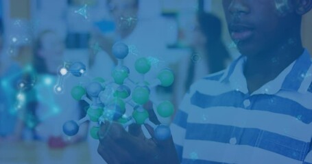 Poster - Young person examining molecular model with scientific data animation overlay