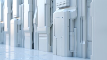 Poster - A futuristic 3D business background with layered translucent geometric shapes, soft gradient lighting in blue and gray tones, subtle shadows creating a sense of depth