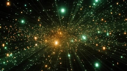 Fototapete - Intricate network visualization, showing a vast web of interconnected digital data points in a futuristic cyberspace grid.