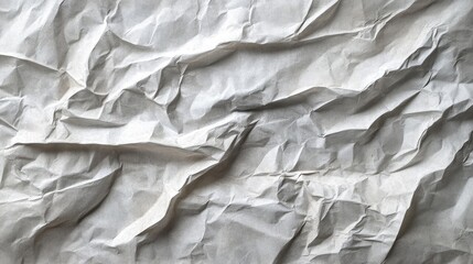 Poster - Crumpled white paper texture showcasing intricate folds and shadows, ideal for backgrounds or artistic designs