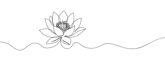 Wall Mural - Single line, continuous, lotus flower line art vector illustration with transparent background editable stroke.