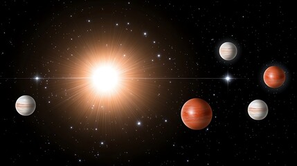 Wall Mural - a stellar system featuring planets around a bright central star