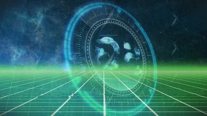 Poster - Animation of rotating globe with grid lines in futuristic virtual space