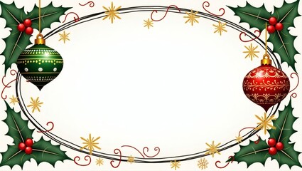 Poster - an oval Christmas ornament with holly and baubles design