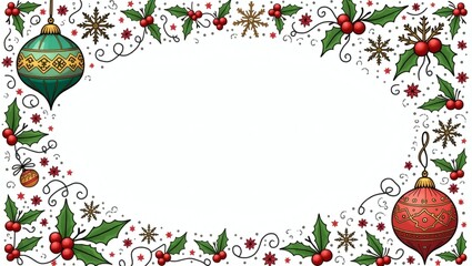 Poster - a festive Christmas frame decorated with ornaments, holly, and snowflakes, providing an inviting space for text