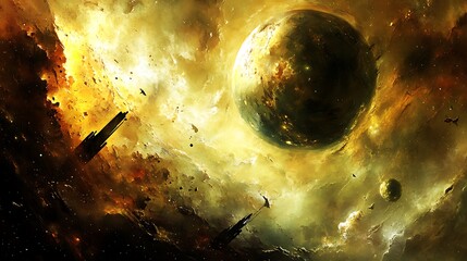 Wall Mural - an artistic depiction of a cosmic celestial planetary expanse environment