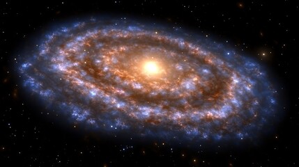 Wall Mural - a glowing spiral galaxy displayed against a starry black sky