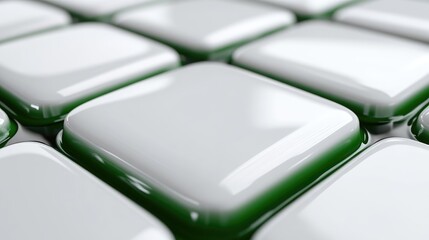 Close-up view of white square buttons with green accents