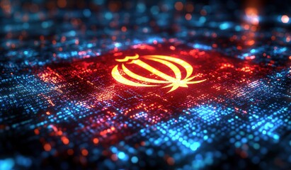 Iran Flag Digital Binary Code Cyberpunk Technology Concept
