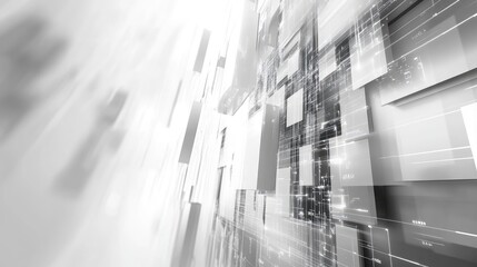 Poster - Abstract representation of digital technology with geometric shapes and lines creating a futuristic atmosphere
