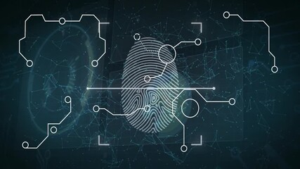 Poster - Digital network connections processing fingerprint data animation on screen in school
