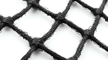 Black Knotted Netting: Close-up Texture and Abstract Design