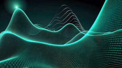 Poster - Mesmerizing Abstract Digital Waves Teal Lines and Movement Create Depth in Technology Background Design Showcasing Audio Frequencies and Rhythm.