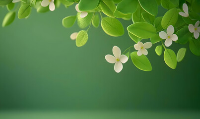 Poster - Spring Leaves and Blossoms on a Soft Green Background