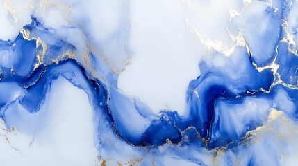 Poster - Abstract art piece with blue hues and golden details