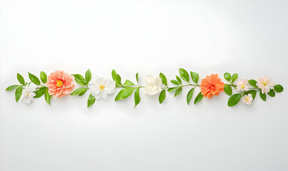 Poster - Spring Floral Arrangement with Leaves on White Background