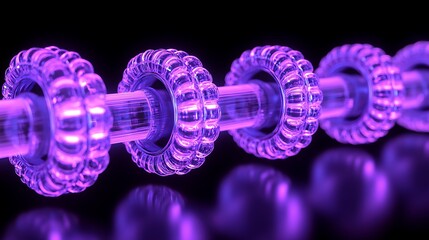 Poster - Glowing purple ringed structures with internal illuminated rods are shown
