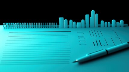 Poster - Teal notepad with pen and charts