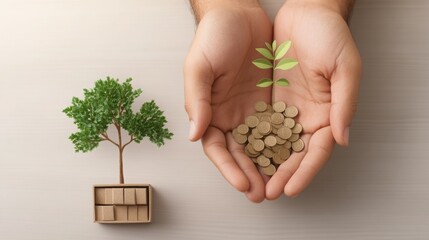 Poster - Creative Flat Lay of Seed Money Concept with Growing Plant