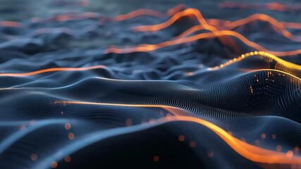 Poster - Mesmerizing Abstract Waves Flowing Curves and Glowing Light Create Depth and Movement in Dynamic Landscape of Shadows.