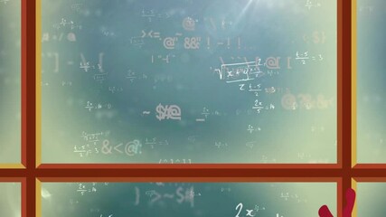 Poster - Animation of mathematical equations and symbols floating over blurred background