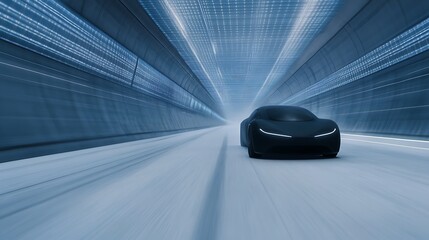 Poster - Futuristic car speeding through a sleek, modern tunnel with dynamic lighting effects.