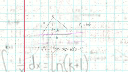 Poster - Animation of mathematical formulas and triangle diagram on grid paper in school